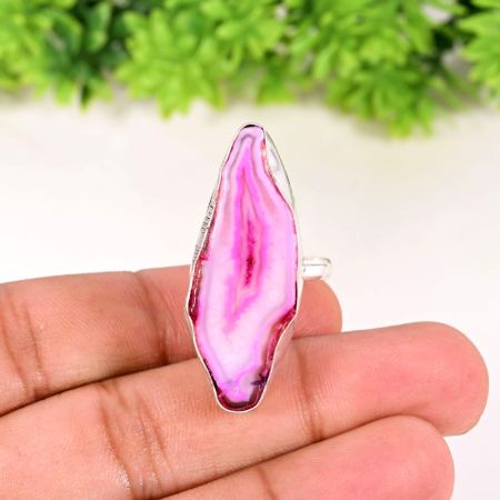 Handmade Silver Plated Ring with Purple Agate Gemstone for Women
